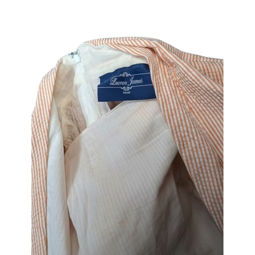 Lauren James Emerson Seersucker Dress Peach White Stripe Bow Back Womens Small - Picture 3 of 3